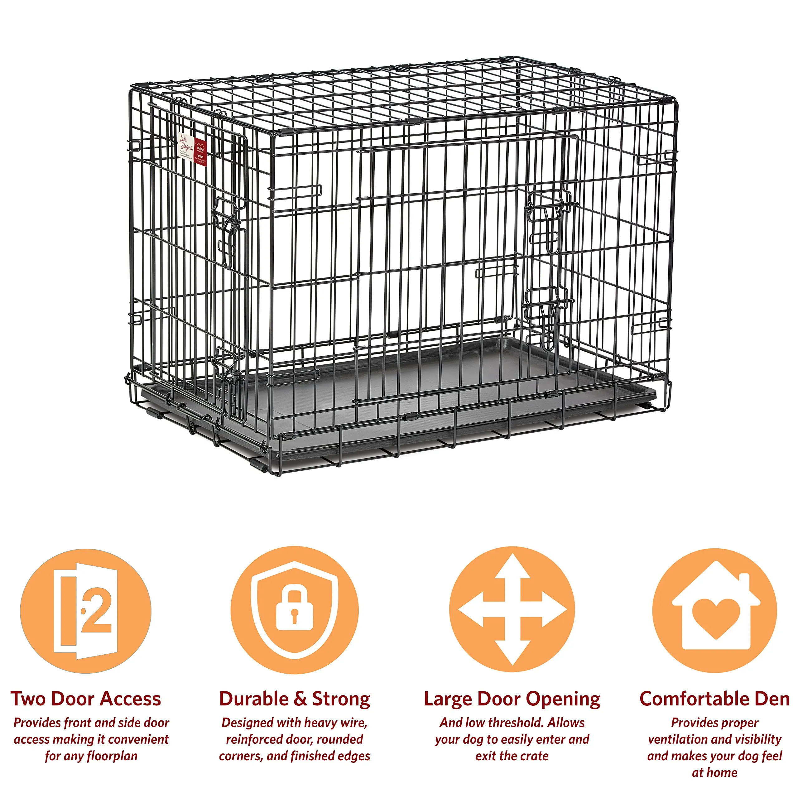 Midwest Contour Metal Folding Double Door Dog Crate - 30" X 19" X 21" Inches