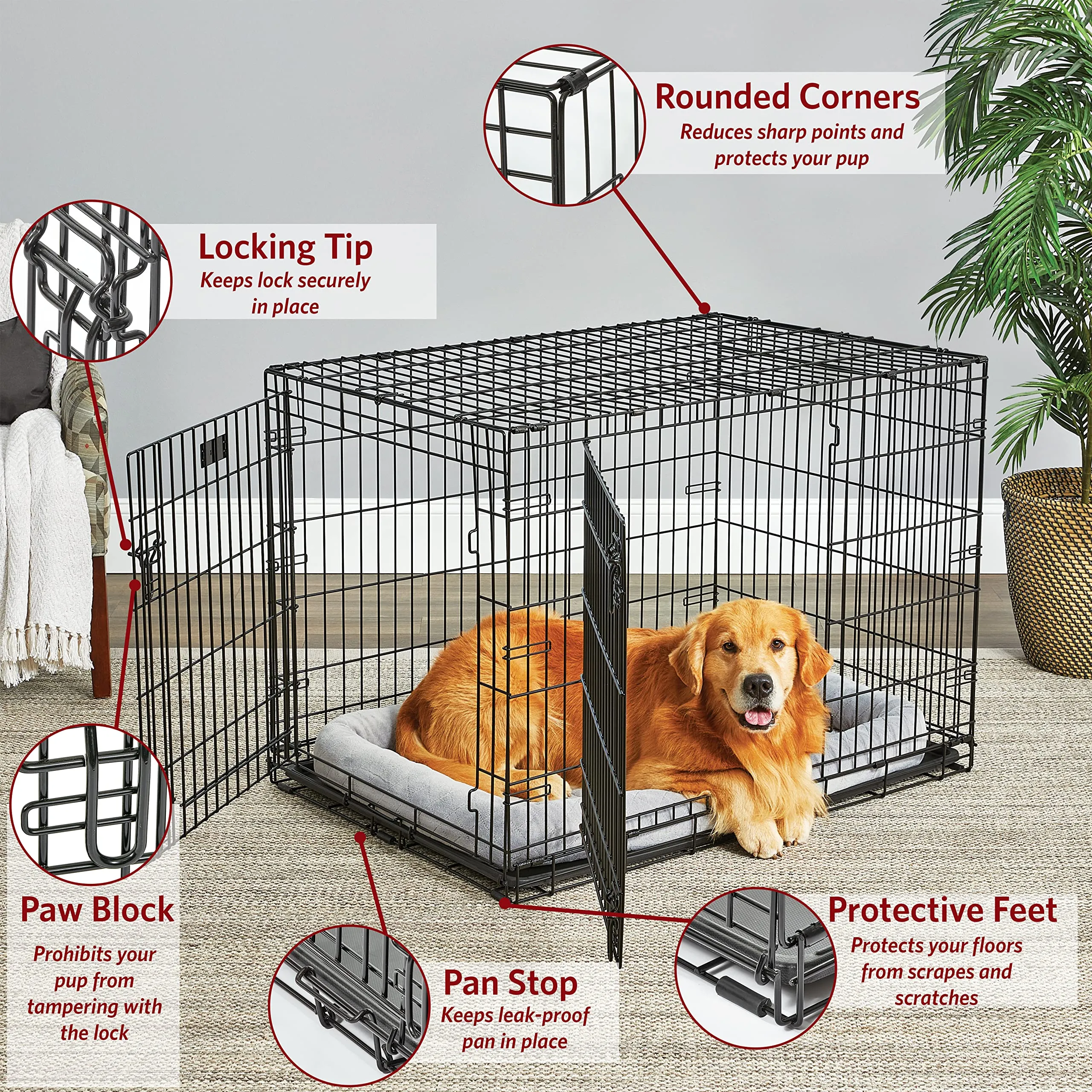 Midwest Contour Metal Folding Single Door Dog Crate - 42" X 28" X 30" Inches