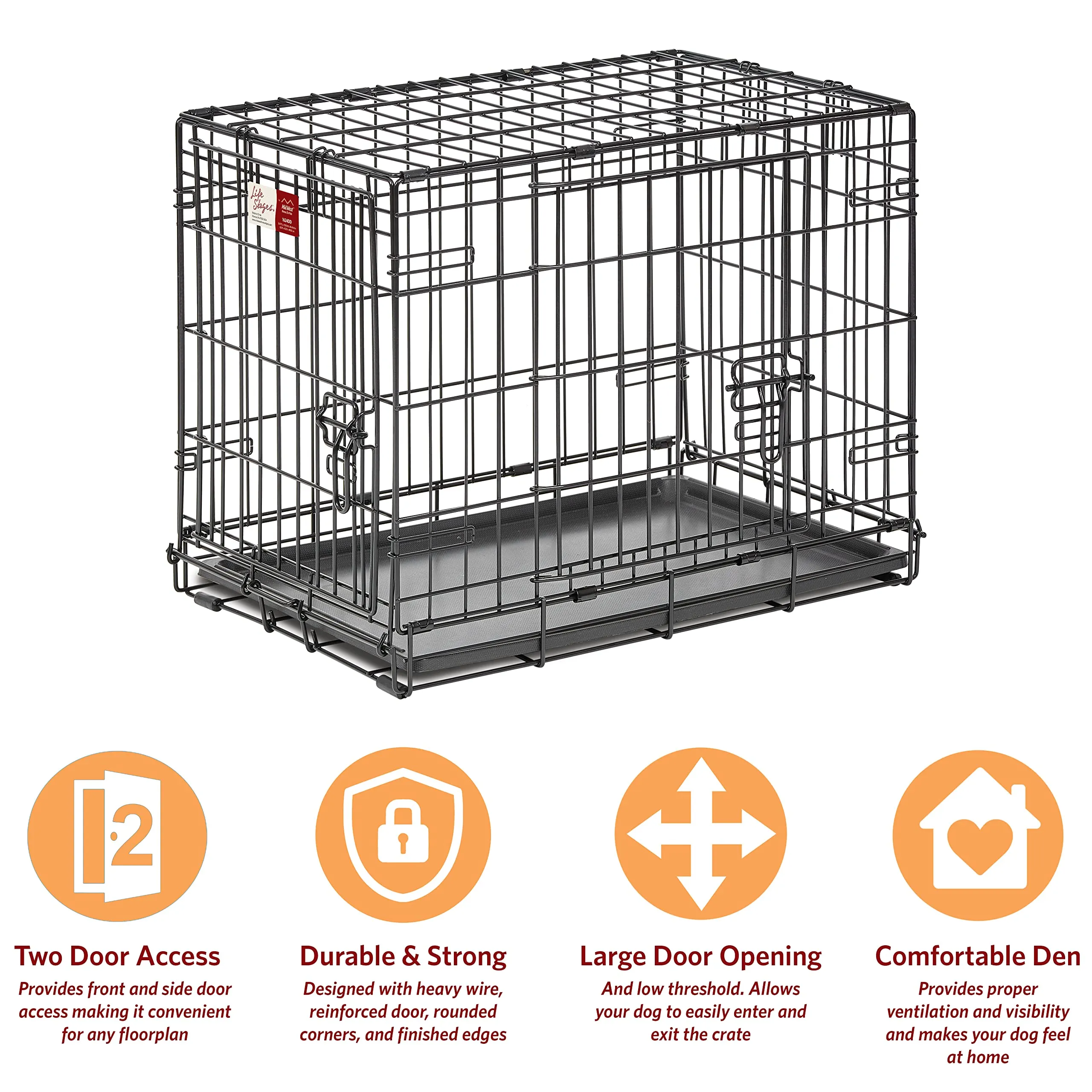 Midwest I-Crate Single Door Metal Folding Dog Crate with Divider Panel - 18" X 12" X 14" Inches