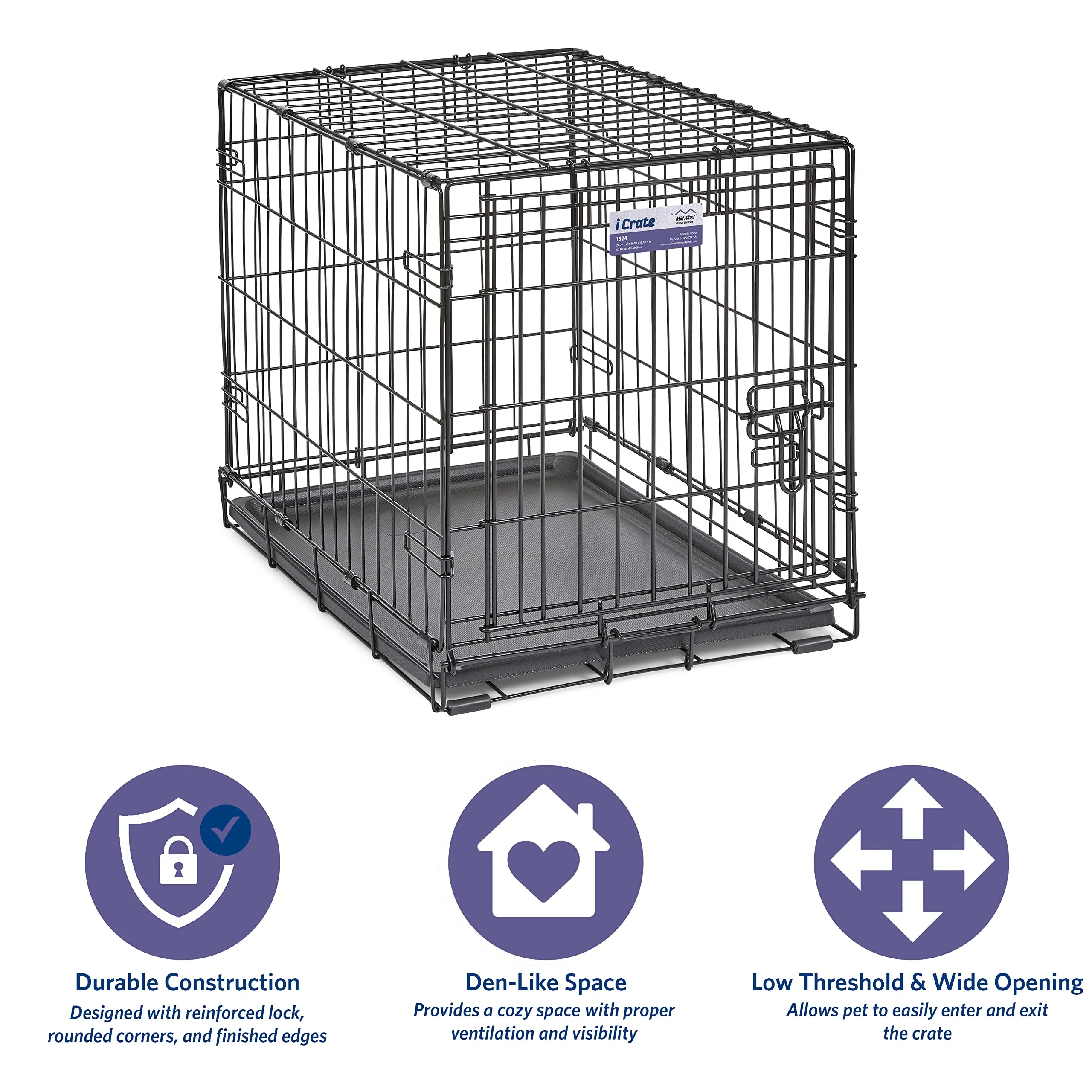 Midwest I-Crate Single Door Metal Folding Dog Crate with Divider Panel - 24" X 18" X 19" Inches