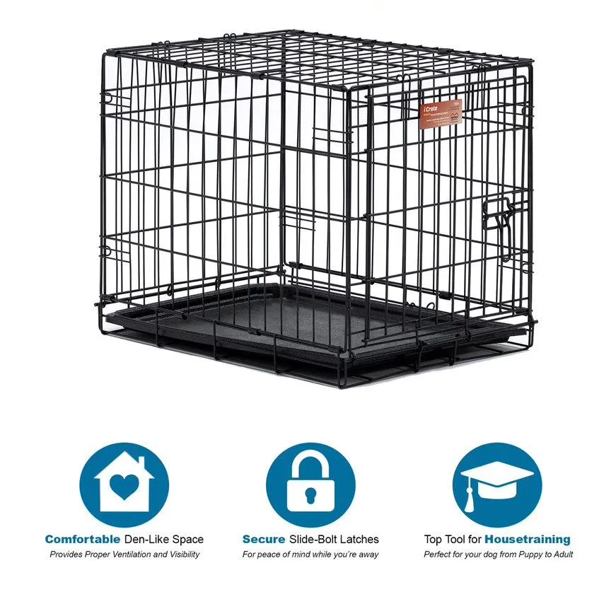 Midwest I-Crate Single Door Metal Folding Dog Crate with Divider Panel - 24" X 18" X 19" Inches