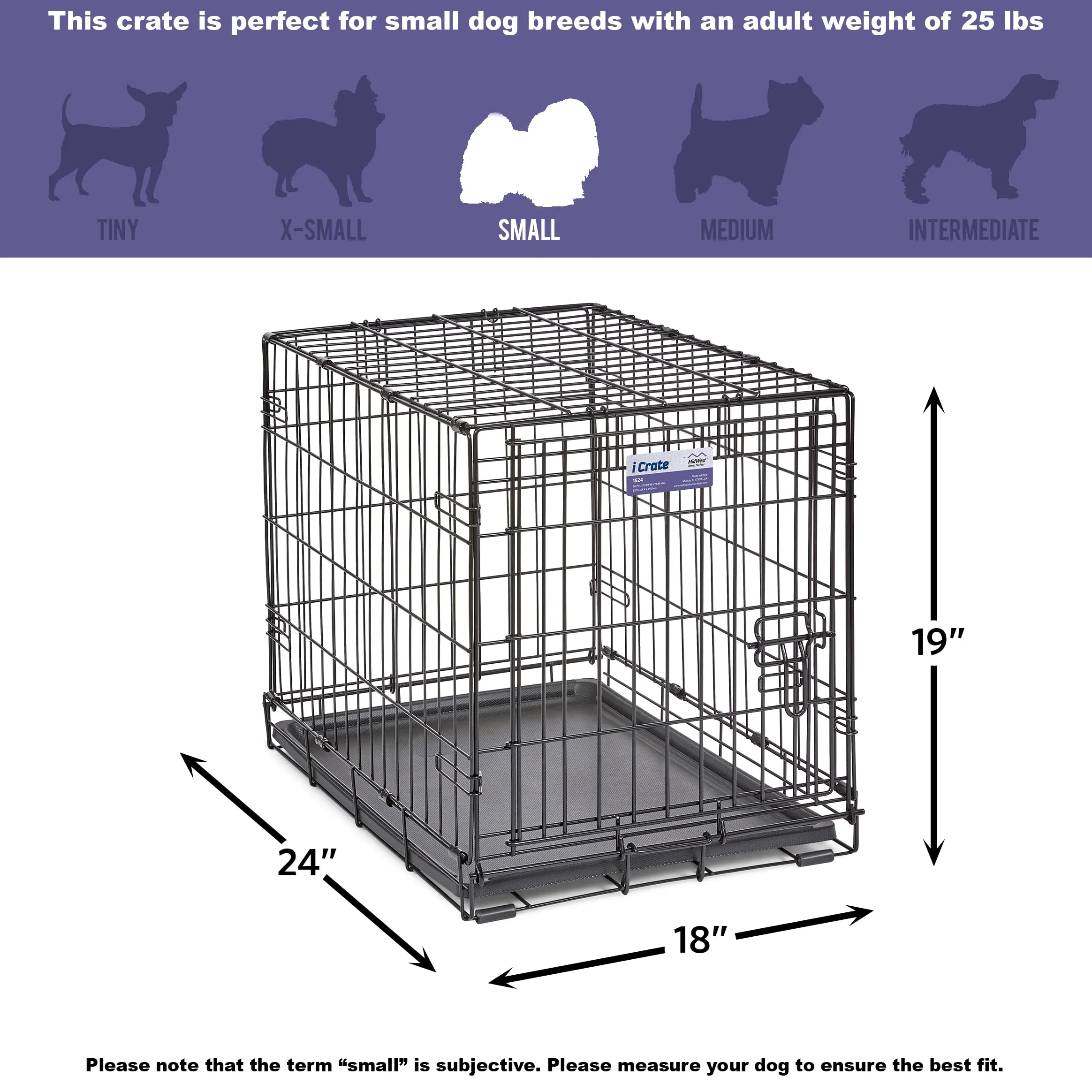 Midwest I-Crate Single Door Metal Folding Dog Crate with Divider Panel - 24" X 18" X 19" Inches