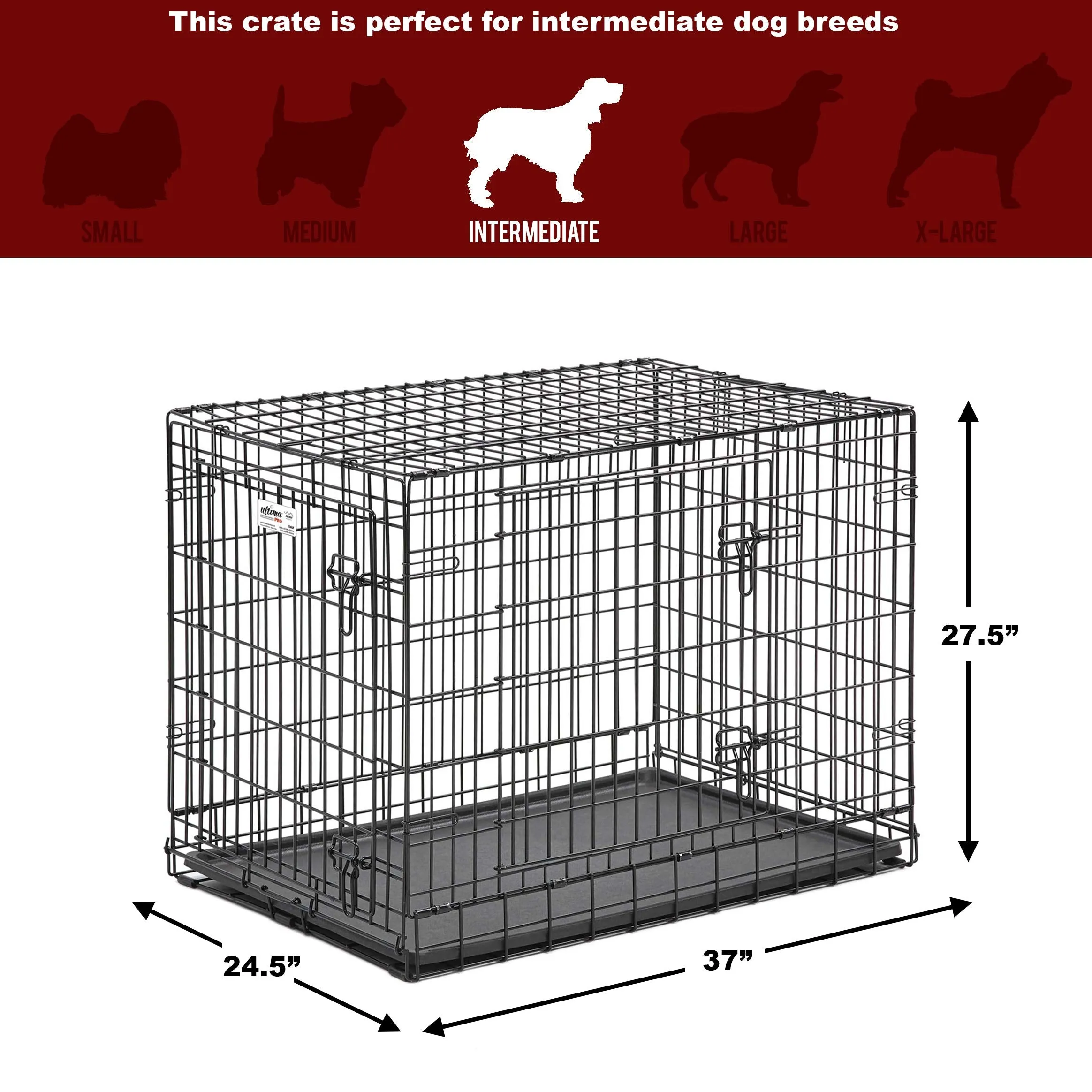 Midwest Lifestages Metal Folding Single Door Dog Crate with Divider - 36" X 24" X 27" Inches