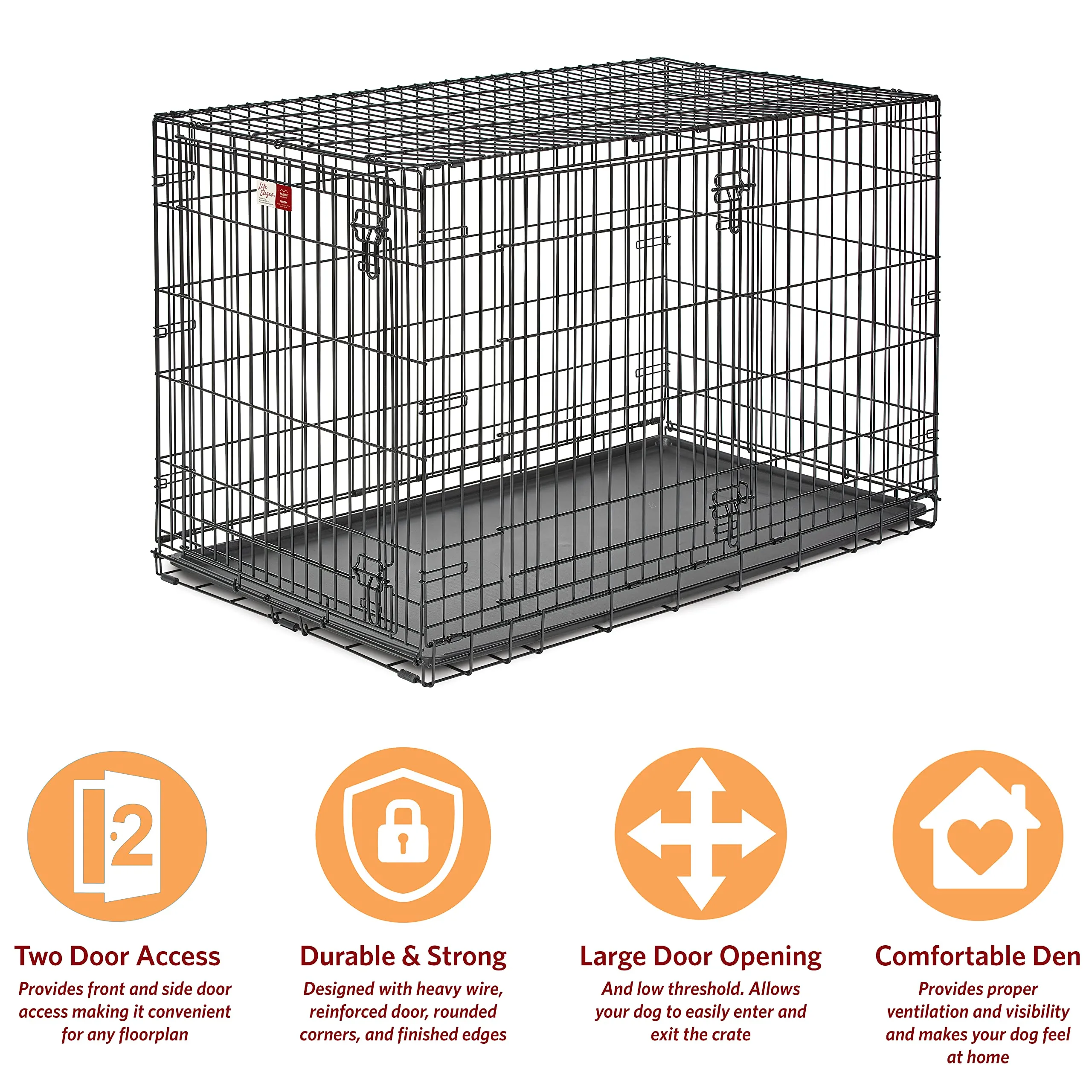 Midwest Lifestages Metal Folding Single Door Dog Crate with Divider - 48" X 30" X 33" Inches