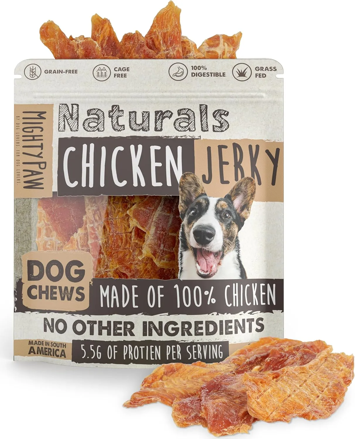 Mighty Paw Naturals Chicken Jerky Dog Treats | Chicken Jerky for Small, Medium and Large Breeds. All Natural Dog Treats. Natural Chews Treat for Large Pets, and Puppies. 14 oz