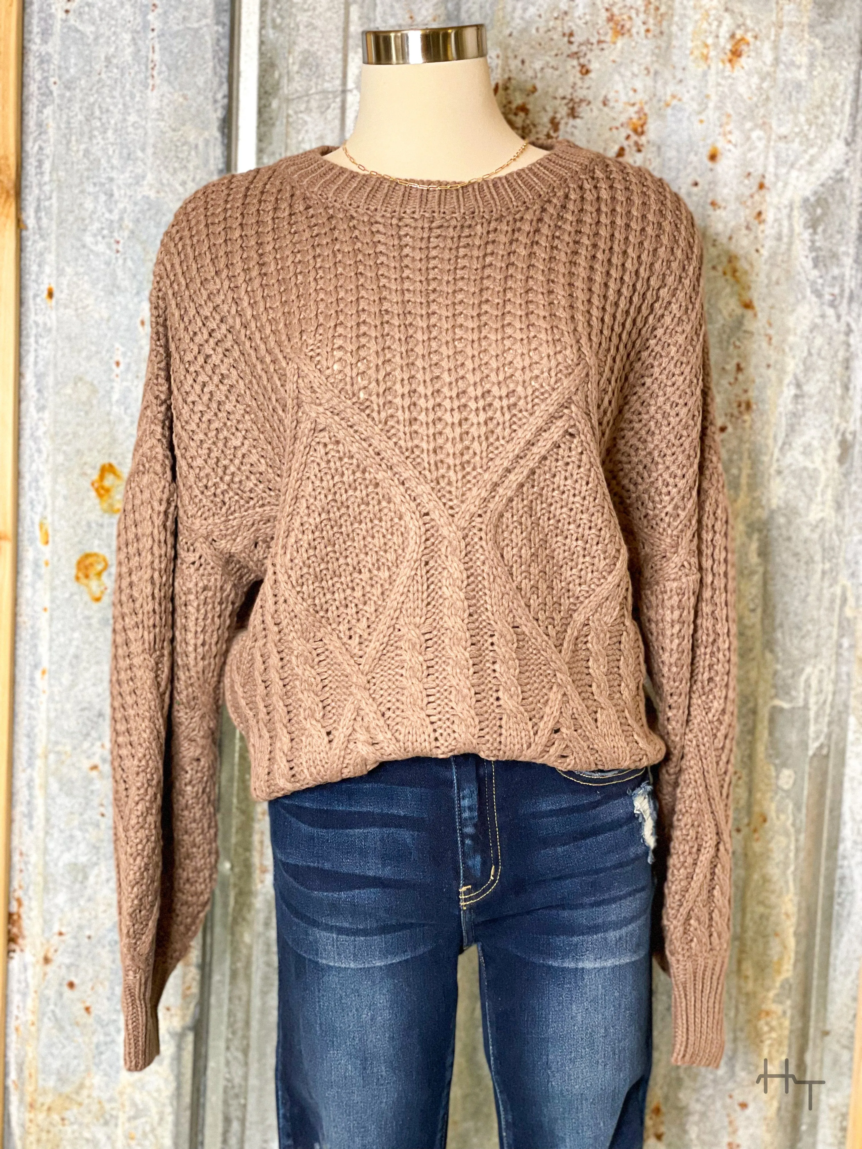 Mocha Cable Knit Sweater