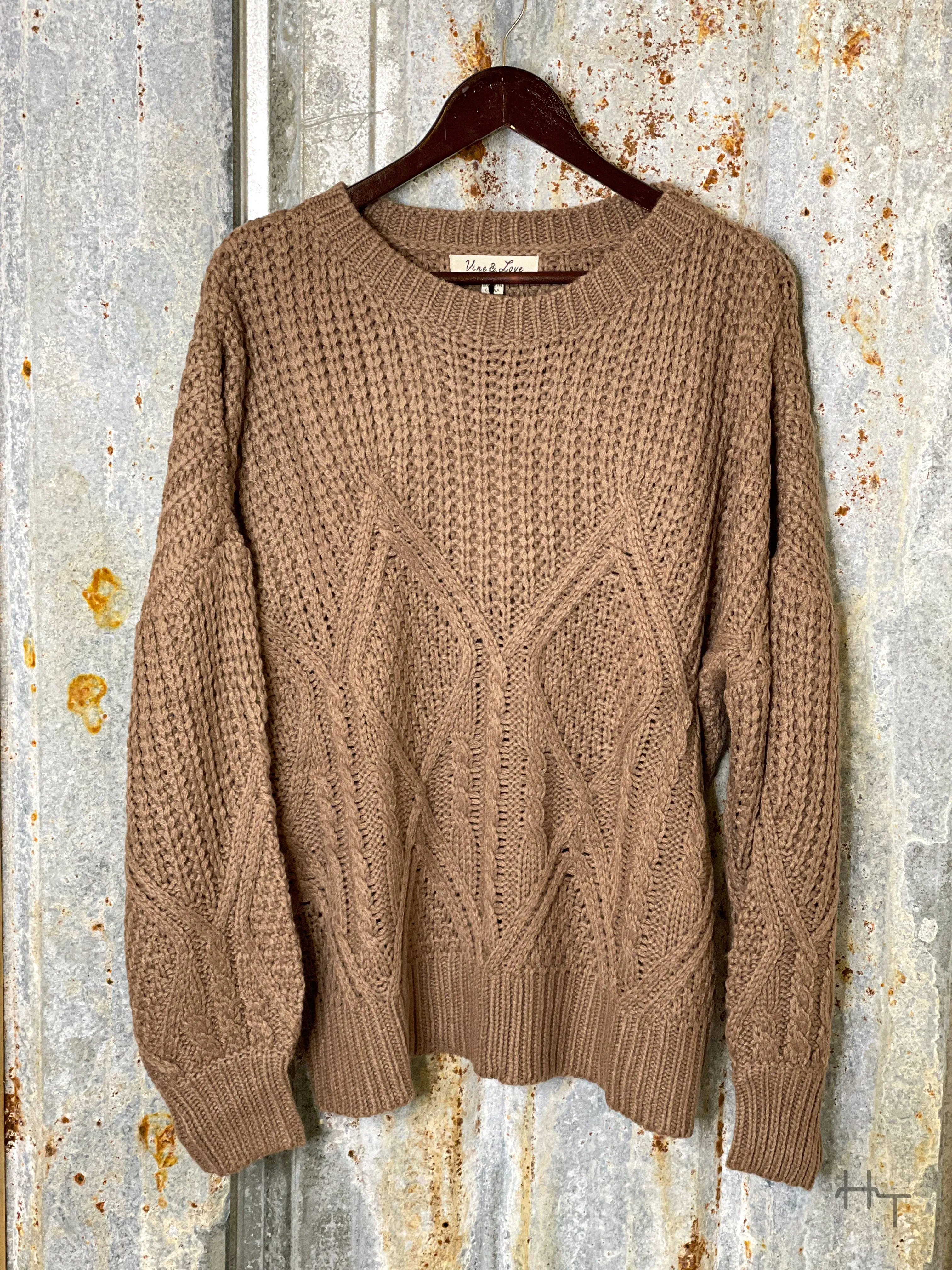 Mocha Cable Knit Sweater