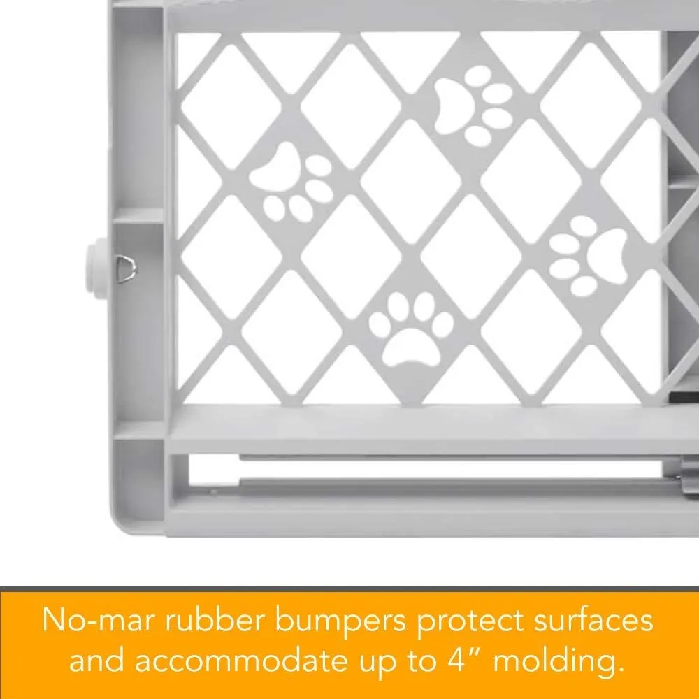 NEW Retails $52, MYPET North States Paws Portable Pet Gate: 26-40" Wide. Pressure Mount. No Tools Needed. Made in USA. Dog Gate 23" Tall, Expandable, Durable Dog Gates for Doorways, Light Gray
