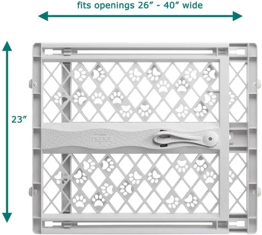 NEW Retails $52, MYPET North States Paws Portable Pet Gate: 26-40" Wide. Pressure Mount. No Tools Needed. Made in USA. Dog Gate 23" Tall, Expandable, Durable Dog Gates for Doorways, Light Gray
