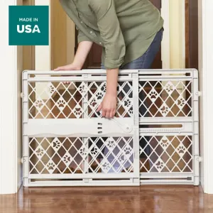 NEW Retails $52, MYPET North States Paws Portable Pet Gate: 26-40" Wide. Pressure Mount. No Tools Needed. Made in USA. Dog Gate 23" Tall, Expandable, Durable Dog Gates for Doorways, Light Gray