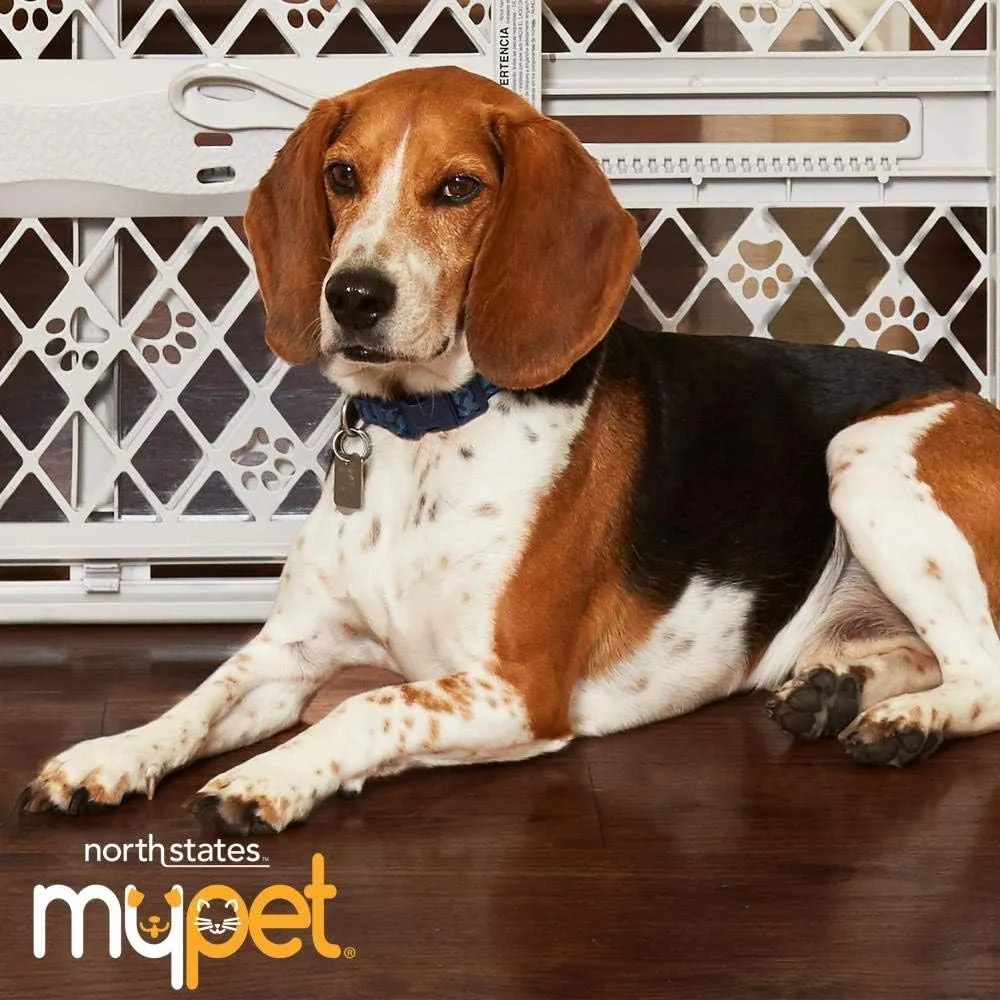 NEW Retails $52, MYPET North States Paws Portable Pet Gate: 26-40" Wide. Pressure Mount. No Tools Needed. Made in USA. Dog Gate 23" Tall, Expandable, Durable Dog Gates for Doorways, Light Gray