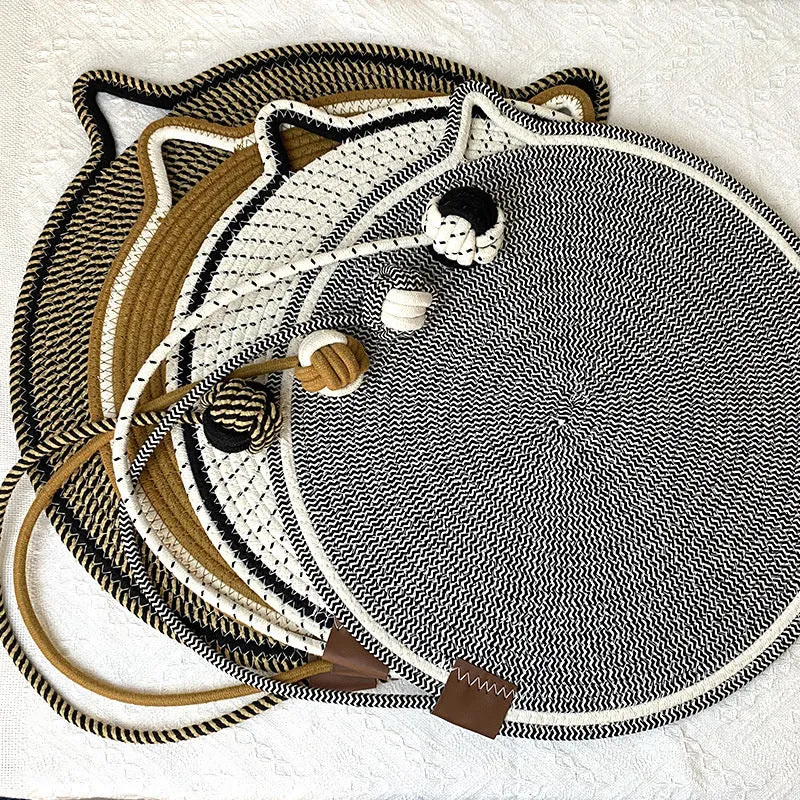 NNEDSZ 3 Pcs Brown Durable Cat Scratching Mat with Attached Toy Ball - Washable and Multi-Functional, Ideal for Cats' Scratching and Sleeping - 50cm Diameter
