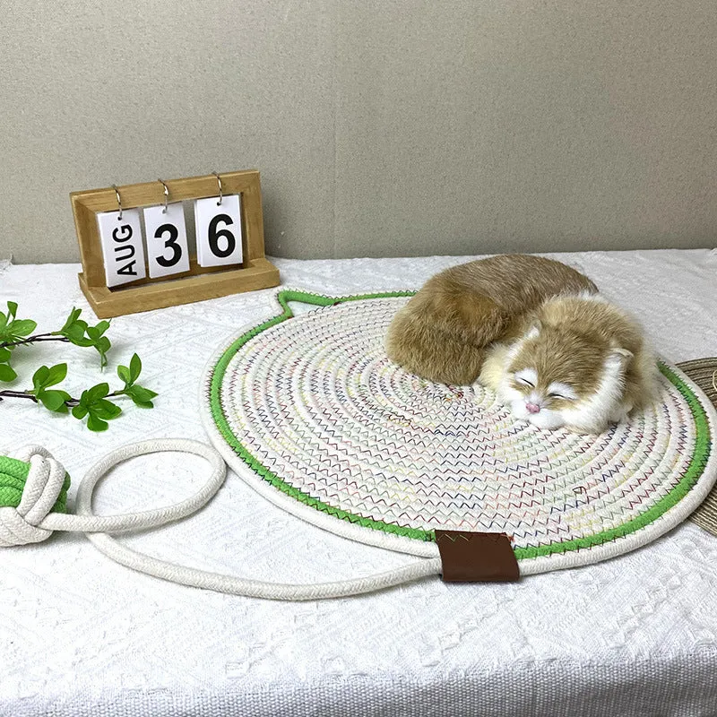 NNEDSZ 3 Pcs Brown Durable Cat Scratching Mat with Attached Toy Ball - Washable and Multi-Functional, Ideal for Cats' Scratching and Sleeping - 50cm Diameter