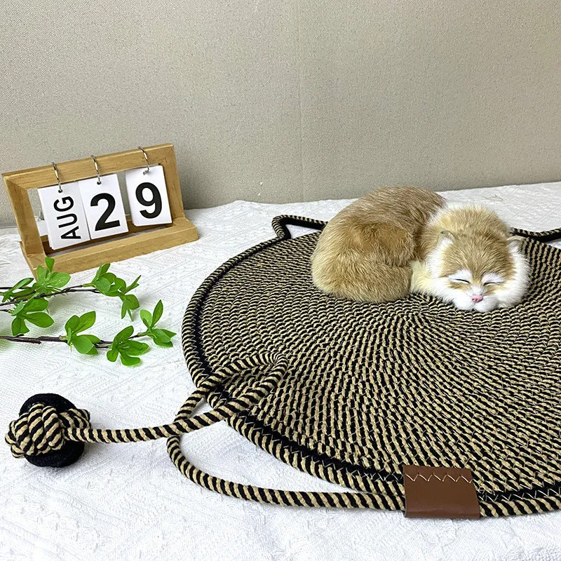 NNEDSZ 3 Pcs Brown Durable Cat Scratching Mat with Attached Toy Ball - Washable and Multi-Functional, Ideal for Cats' Scratching and Sleeping - 50cm Diameter