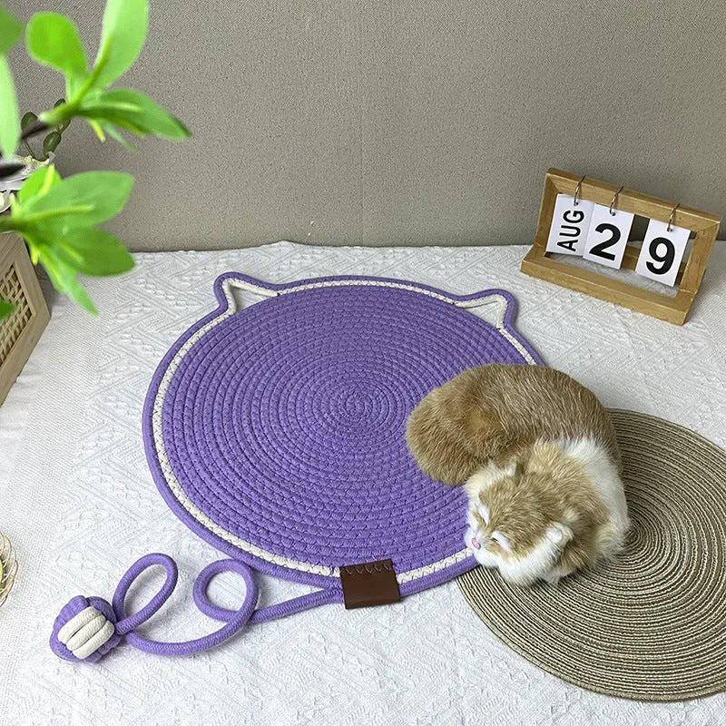 NNEDSZ 3 Pcs Brown Durable Cat Scratching Mat with Attached Toy Ball - Washable and Multi-Functional, Ideal for Cats' Scratching and Sleeping - 50cm Diameter
