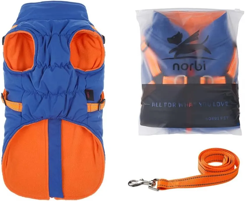 Norbi Pet Warm Jacket Small Dog Vest Harness Wih Leash Puppy Winter 2 in 1 Outfit Cold Weather Coat