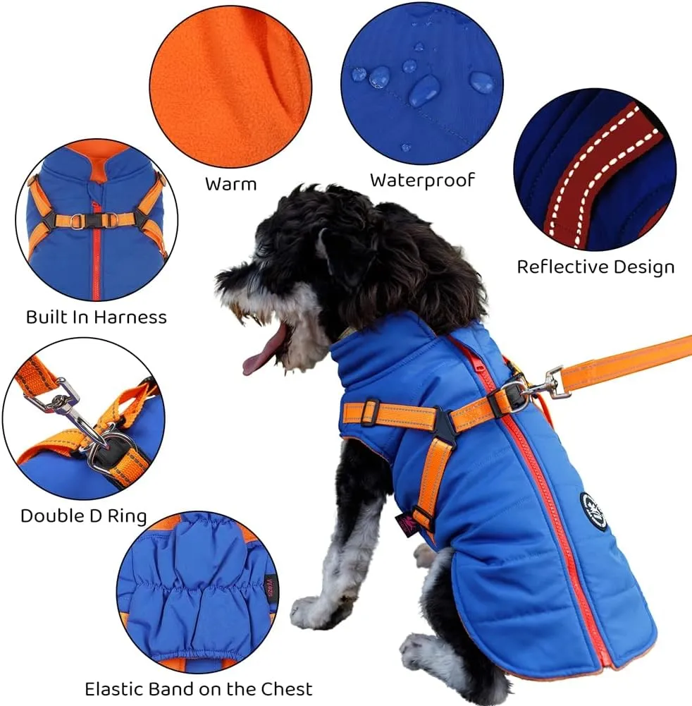 Norbi Pet Warm Jacket Small Dog Vest Harness Wih Leash Puppy Winter 2 in 1 Outfit Cold Weather Coat