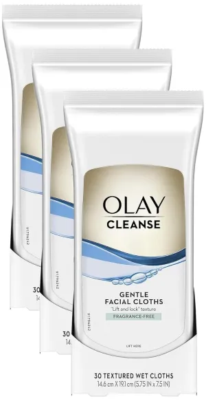 Olay Wet Cleansing Towelette, 30 Count (Pack of 3)