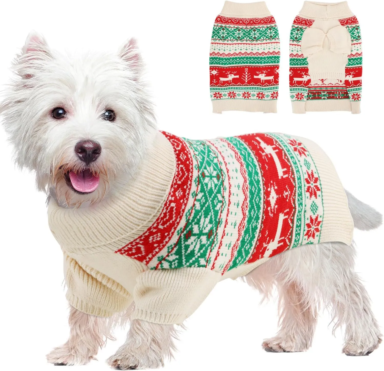 OTOB Cat Ugly Christmas Sweater with Leash Hole, Holiday Warm Turtleneck Puppy Sweaters, Soft Cozy Cat Sweaters for Cats Only, Fall Winter Pet Knitwear, Cute Kitten Sweater Clothes Girls Boys, XS