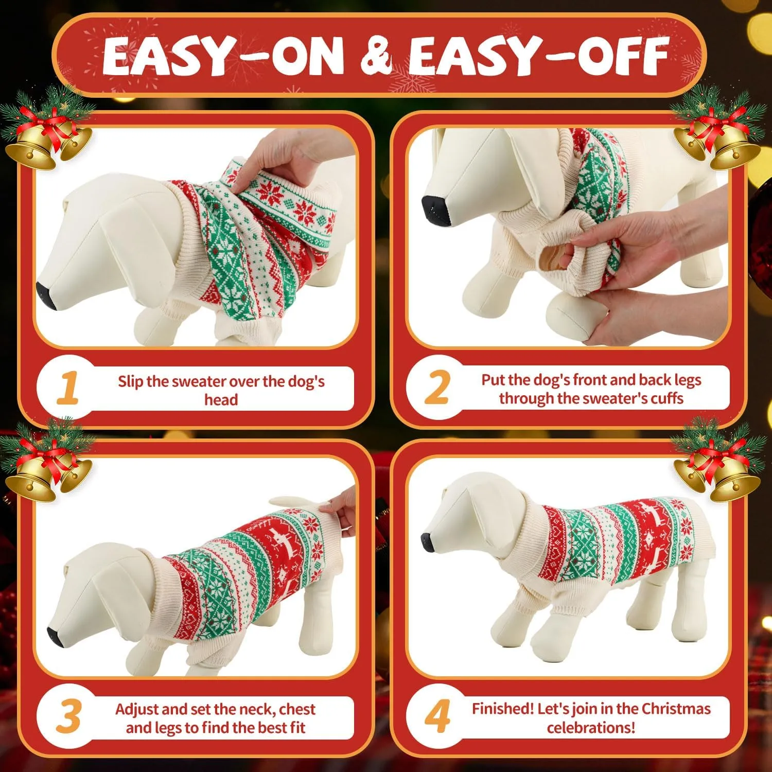 OTOB Cat Ugly Christmas Sweater with Leash Hole, Holiday Warm Turtleneck Puppy Sweaters, Soft Cozy Cat Sweaters for Cats Only, Fall Winter Pet Knitwear, Cute Kitten Sweater Clothes Girls Boys, XS