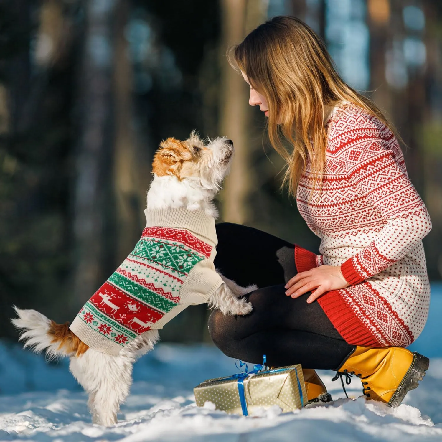 OTOB Cat Ugly Christmas Sweater with Leash Hole, Holiday Warm Turtleneck Puppy Sweaters, Soft Cozy Cat Sweaters for Cats Only, Fall Winter Pet Knitwear, Cute Kitten Sweater Clothes Girls Boys, XS