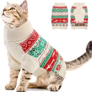OTOB Cat Ugly Christmas Sweater with Leash Hole, Holiday Warm Turtleneck Puppy Sweaters, Soft Cozy Cat Sweaters for Cats Only, Fall Winter Pet Knitwear, Cute Kitten Sweater Clothes Girls Boys, XS