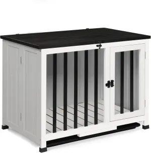 Outvita Wooden Dog Crate Furniture, Portable Foldable Dog Kennel End Table, Decorative Modern Dog End Table, Nightstand, Indoor Cage with Tray