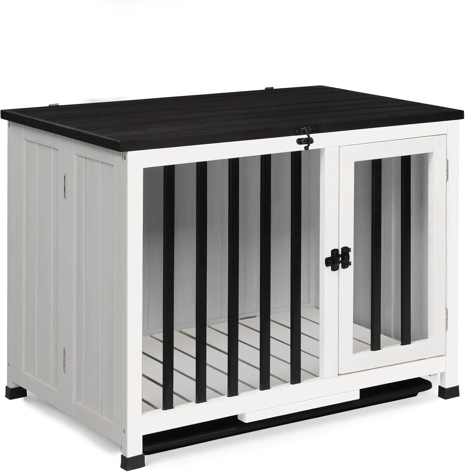 Outvita Wooden Dog Crate Furniture, Portable Foldable Dog Kennel End Table, Decorative Modern Dog End Table, Nightstand, Indoor Cage with Tray