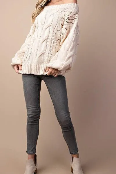Parker Chunky Cable Knit Sweater (Ivory)