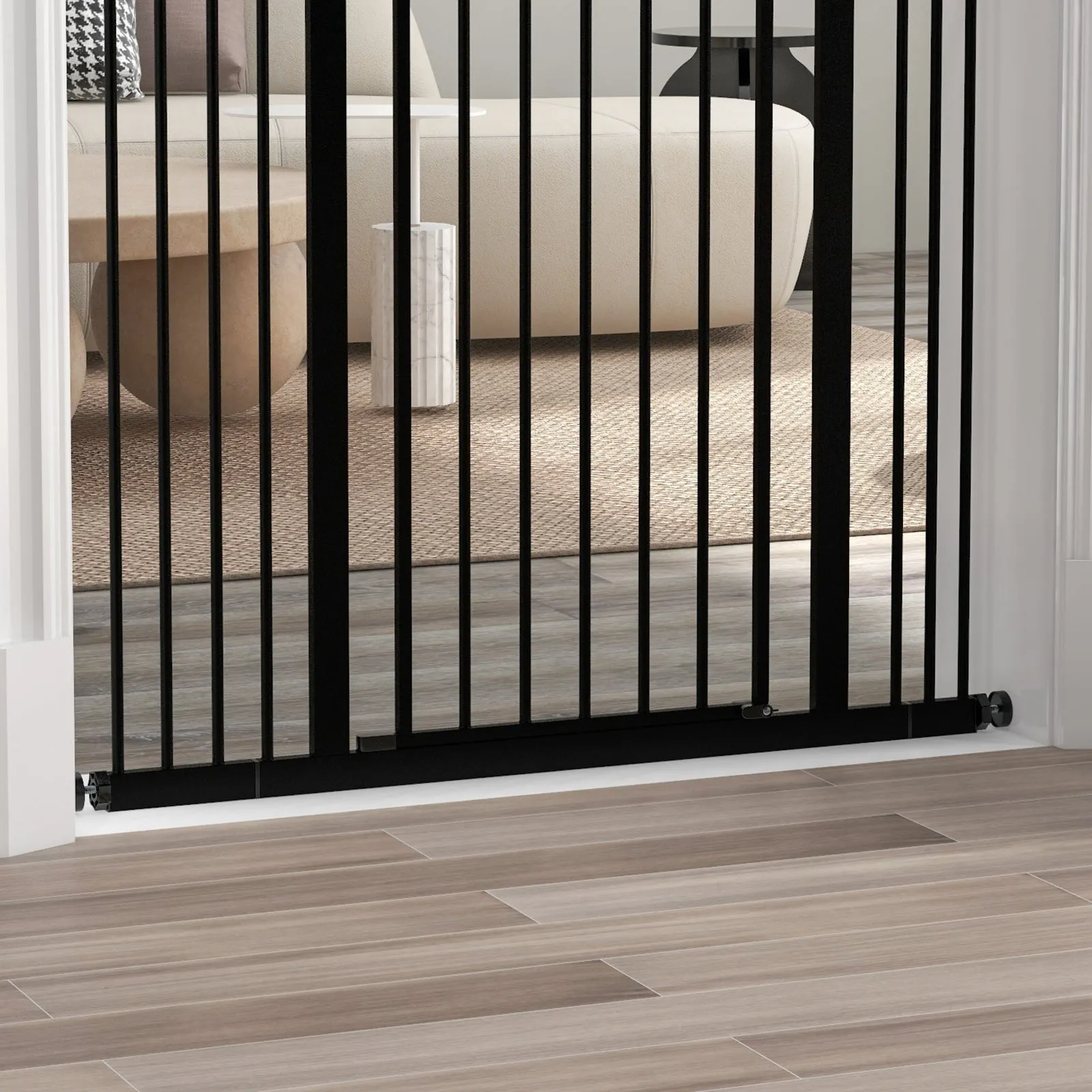 PawHut 74-100cm Adjustable Metal Pet Gate Safety Barrier w/Auto-Close Door Black