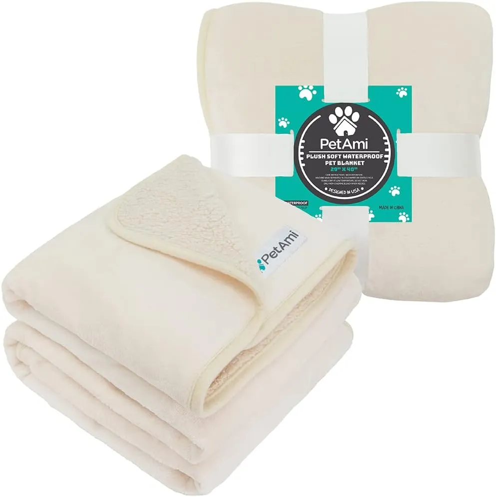 PetAmi Dog Blanket - Pee Proof & Water Proof, Reversible Fleece, Washable, Medium/Large Size, 29x40, Beige