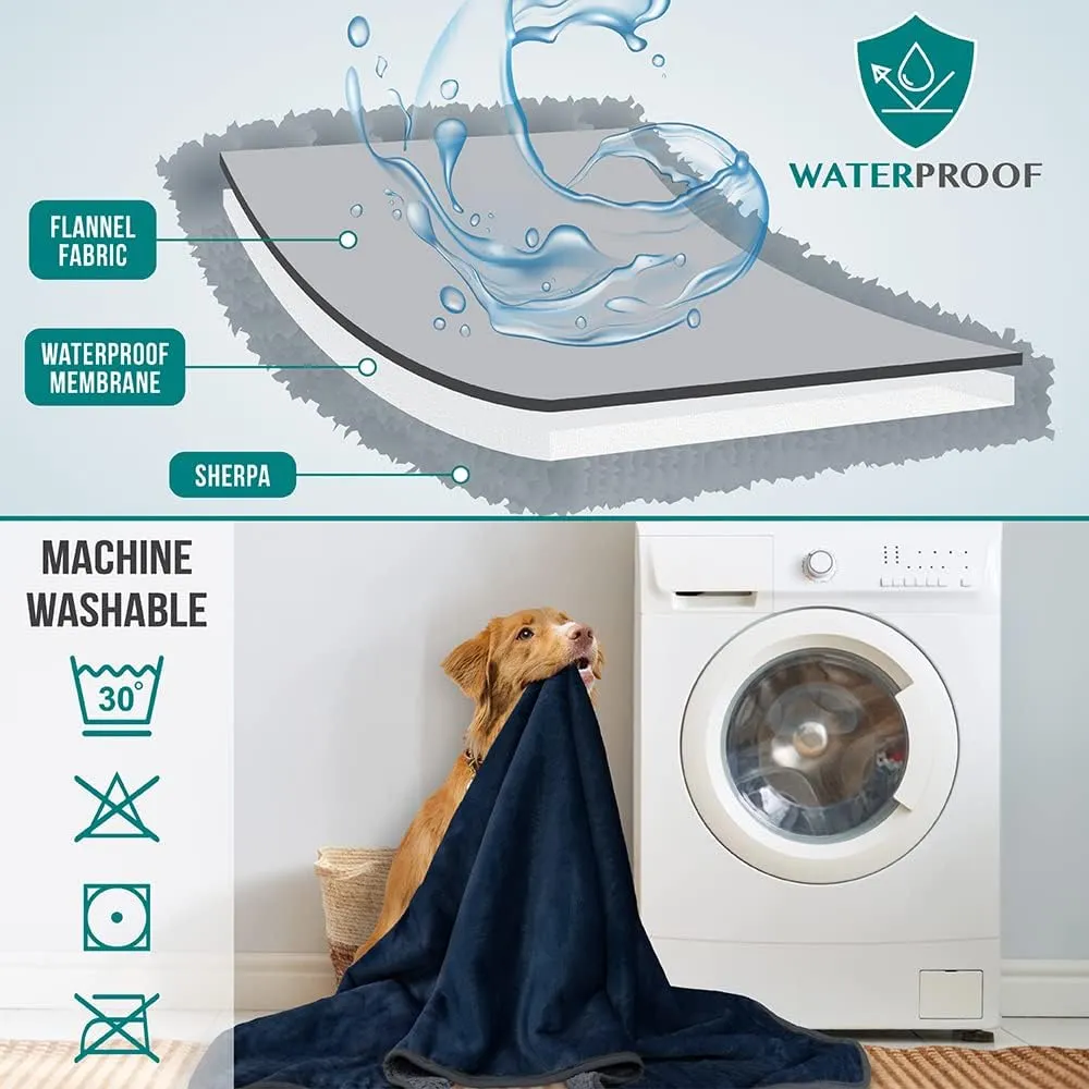 PetAmi Waterproof Dog Blanket Sherpa Fleece, Pet Small Medium Dogs, Reversible Large Cat Throw Bed Couch Sofa Furniture Protector, Soft Plush Microfiber (Medium 29x40, Blue/Gray), Navy/Gray