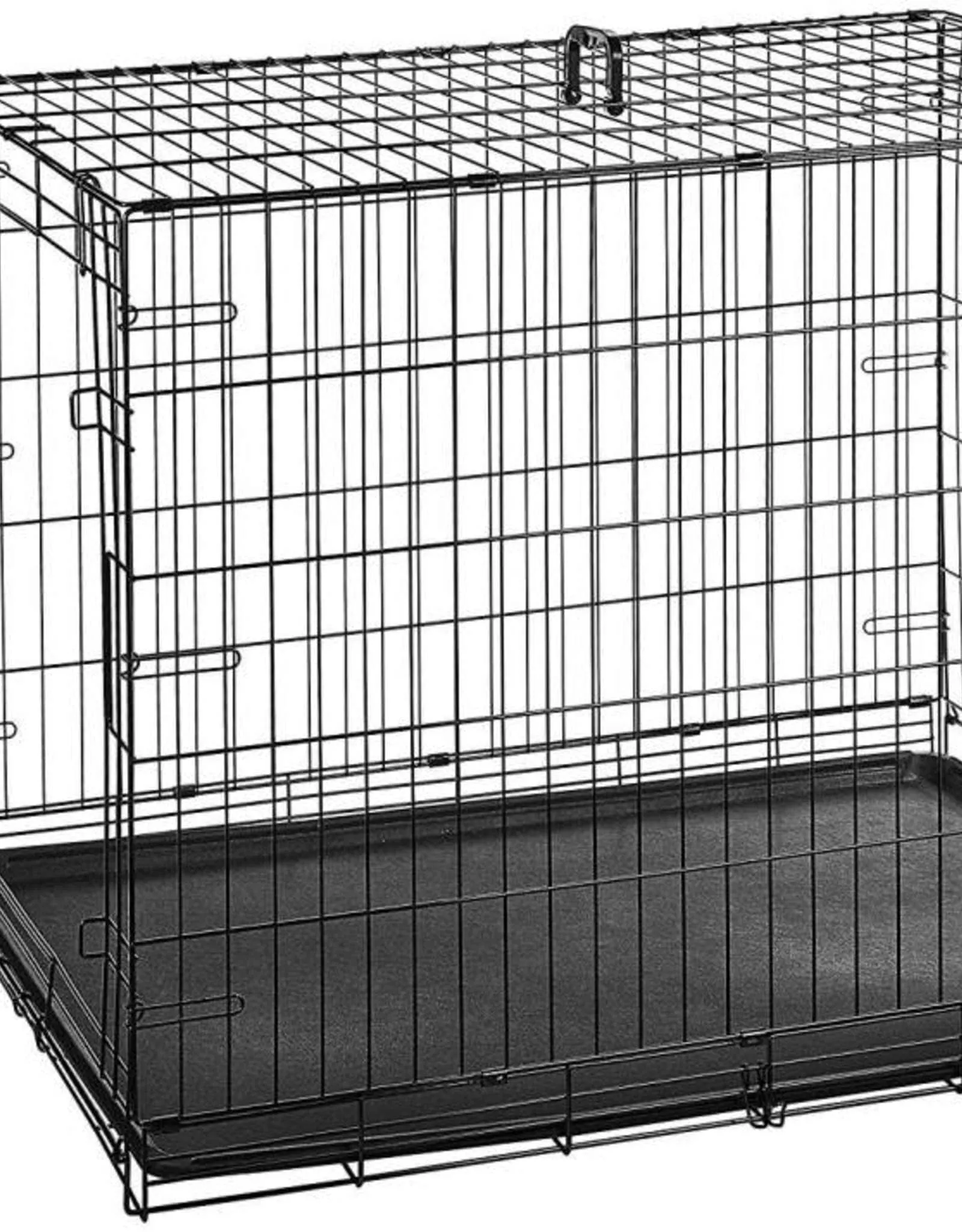 Petcrest Single Door Metal Folding Dog Crate - Black