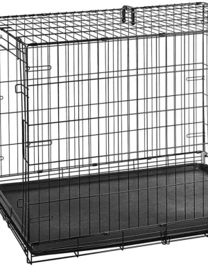Petcrest Single Door Metal Folding Dog Crate - Black