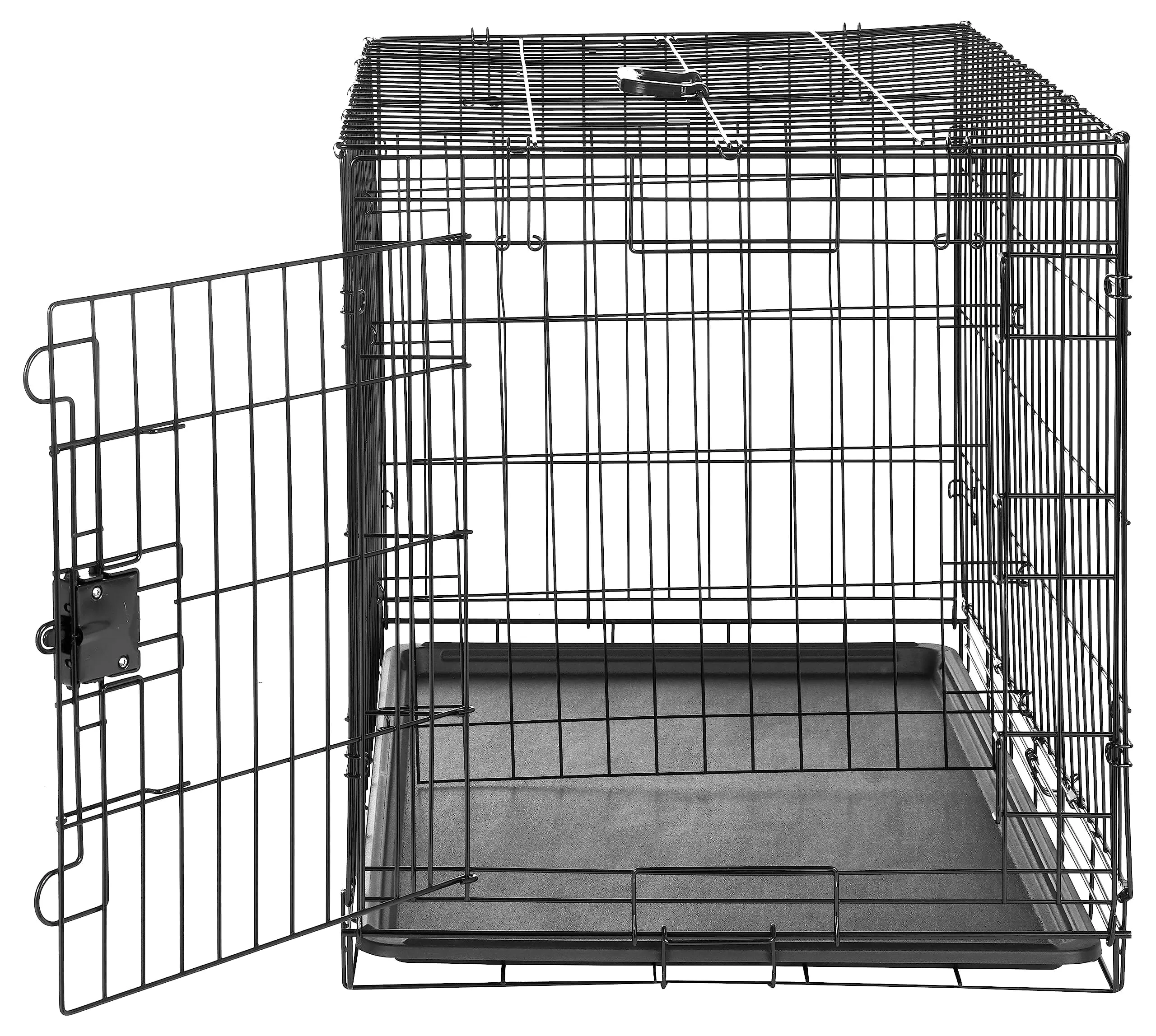 Petcrest Single Door Metal Folding Dog Crate - Black