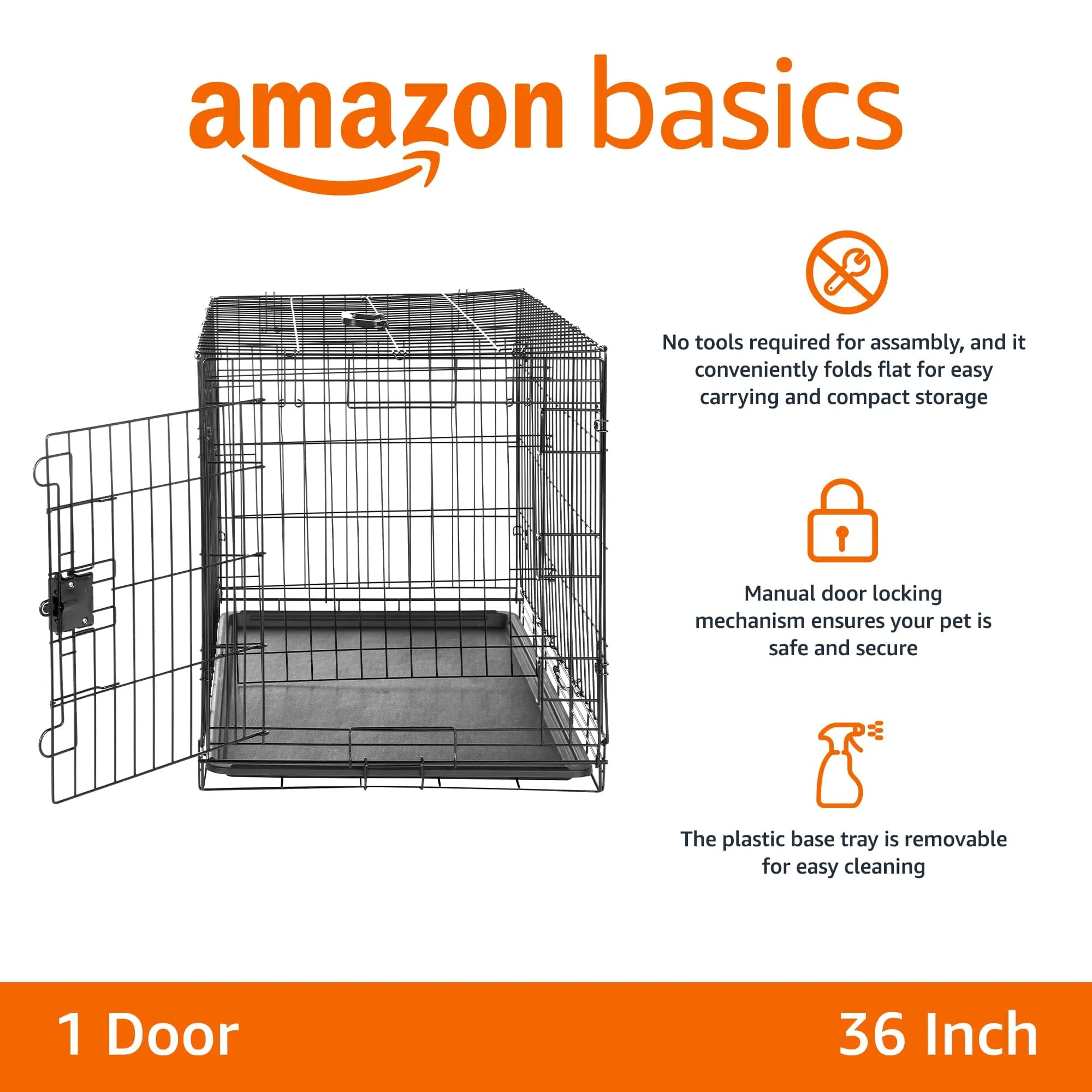 Petcrest Single Door Metal Folding Dog Crate - Black