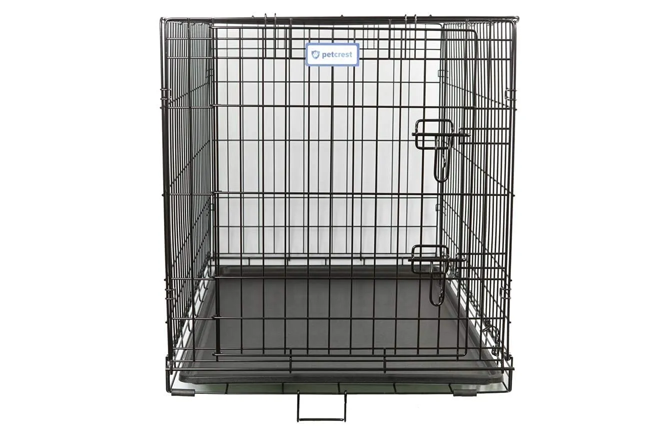 Petcrest Single Door Metal Folding Dog Crate - Black