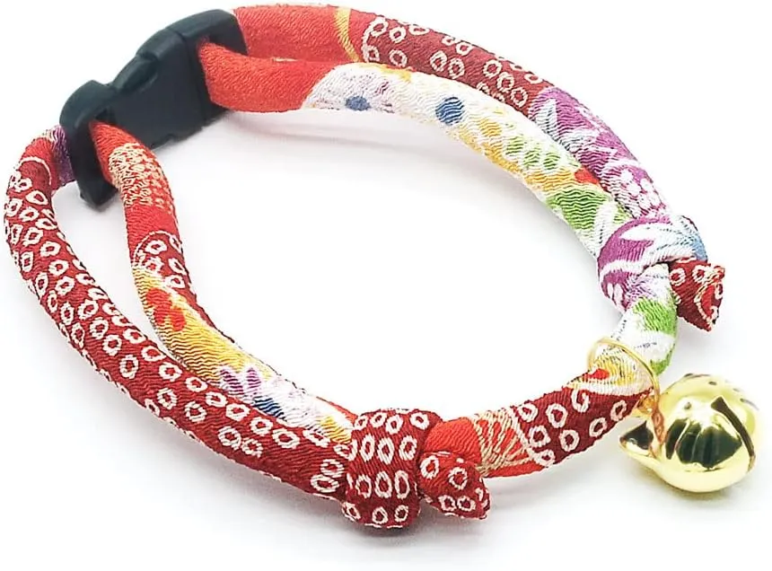PetSoKoo Cat Collar with Kitty Face Bell. Cute Japan Chirimen Kitten Collar. Soft & Lightweight.