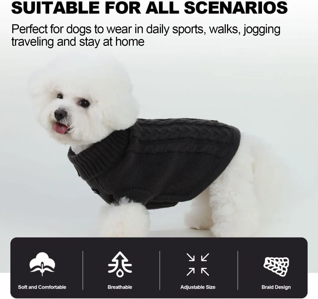 PINA Dog Sweater, Turtleneck Dog Sweater Classic Cable Knit, Dog Pullover Sweater Classic Warm Windproof, Puppy Sweater Winter Clothes for Small Medium Large Dogs