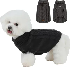 PINA Dog Sweater, Turtleneck Dog Sweater Classic Cable Knit, Dog Pullover Sweater Classic Warm Windproof, Puppy Sweater Winter Clothes for Small Medium Large Dogs