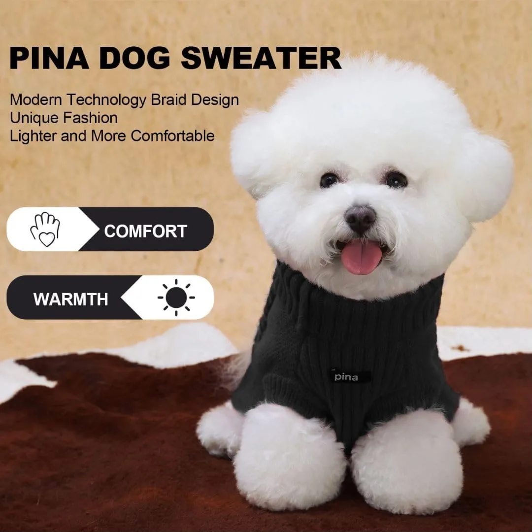 PINA Dog Sweater, Turtleneck Dog Sweater Classic Cable Knit, Dog Pullover Sweater Classic Warm Windproof, Puppy Sweater Winter Clothes for Small Medium Large Dogs