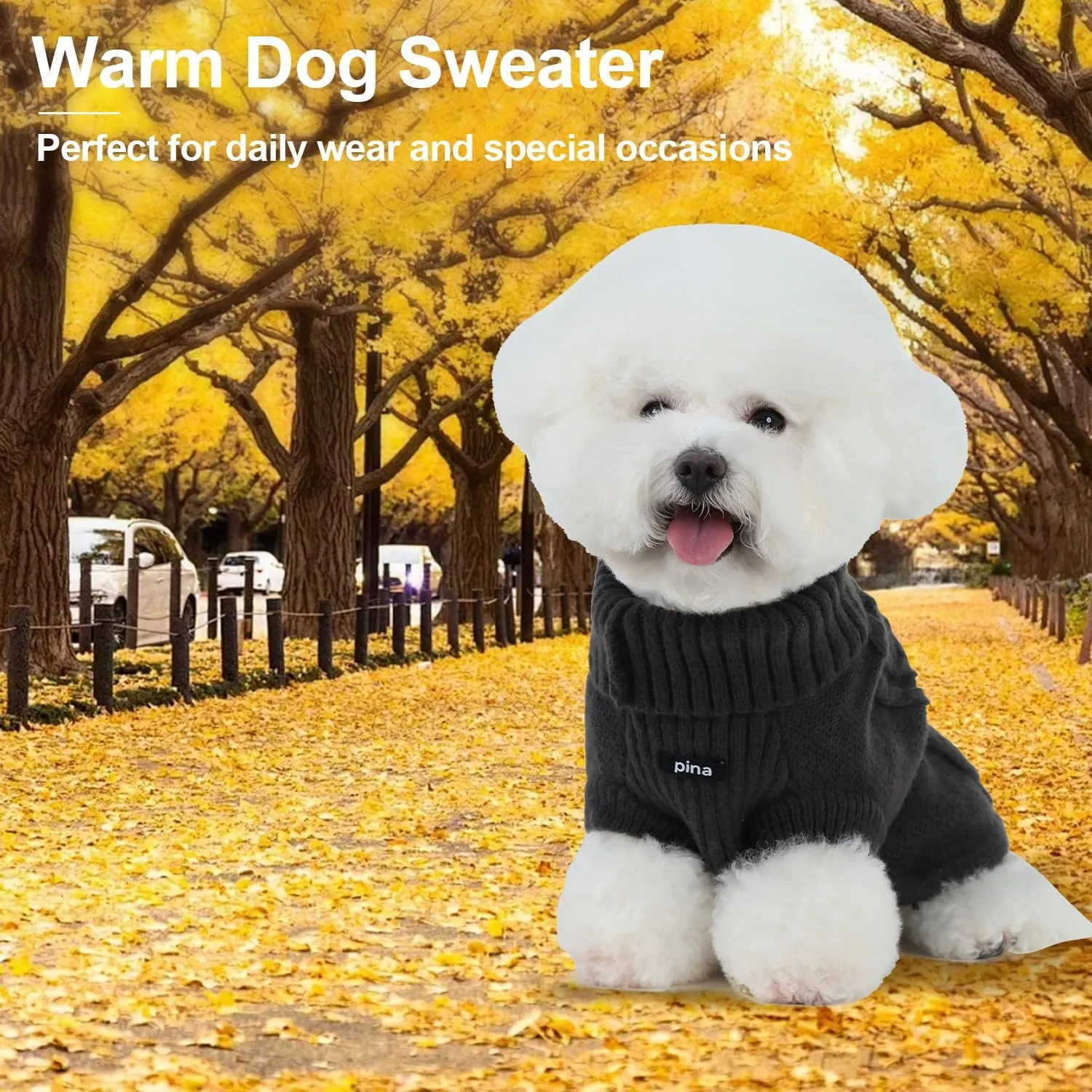 PINA Dog Sweater, Turtleneck Dog Sweater Classic Cable Knit, Dog Pullover Sweater Classic Warm Windproof, Puppy Sweater Winter Clothes for Small Medium Large Dogs