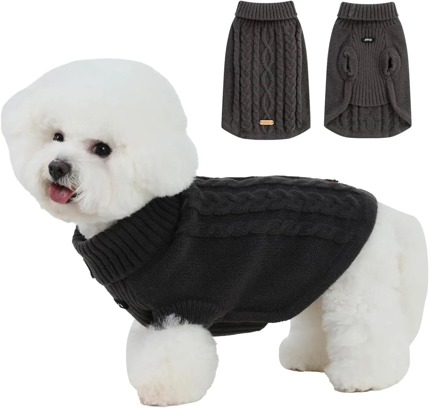 PINA Dog Sweater, Turtleneck Dog Sweater Classic Cable Knit, Dog Pullover Sweater Classic Warm Windproof, Puppy Sweater Winter Clothes for Small Medium Large Dogs