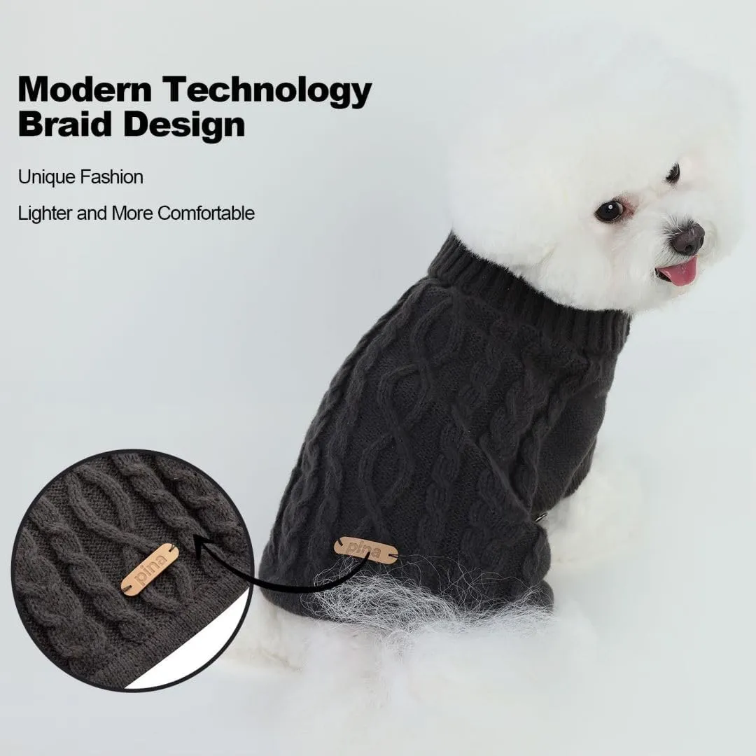 PINA Dog Sweater, Turtleneck Dog Sweater Classic Cable Knit, Dog Pullover Sweater Classic Warm Windproof, Puppy Sweater Winter Clothes for Small Medium Large Dogs