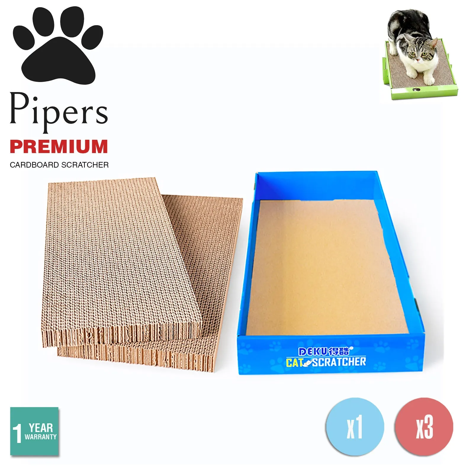 Pipers Cat Scratcher Board Pad Corrugated Cardboard Pet Kitten Play Lounger Toys