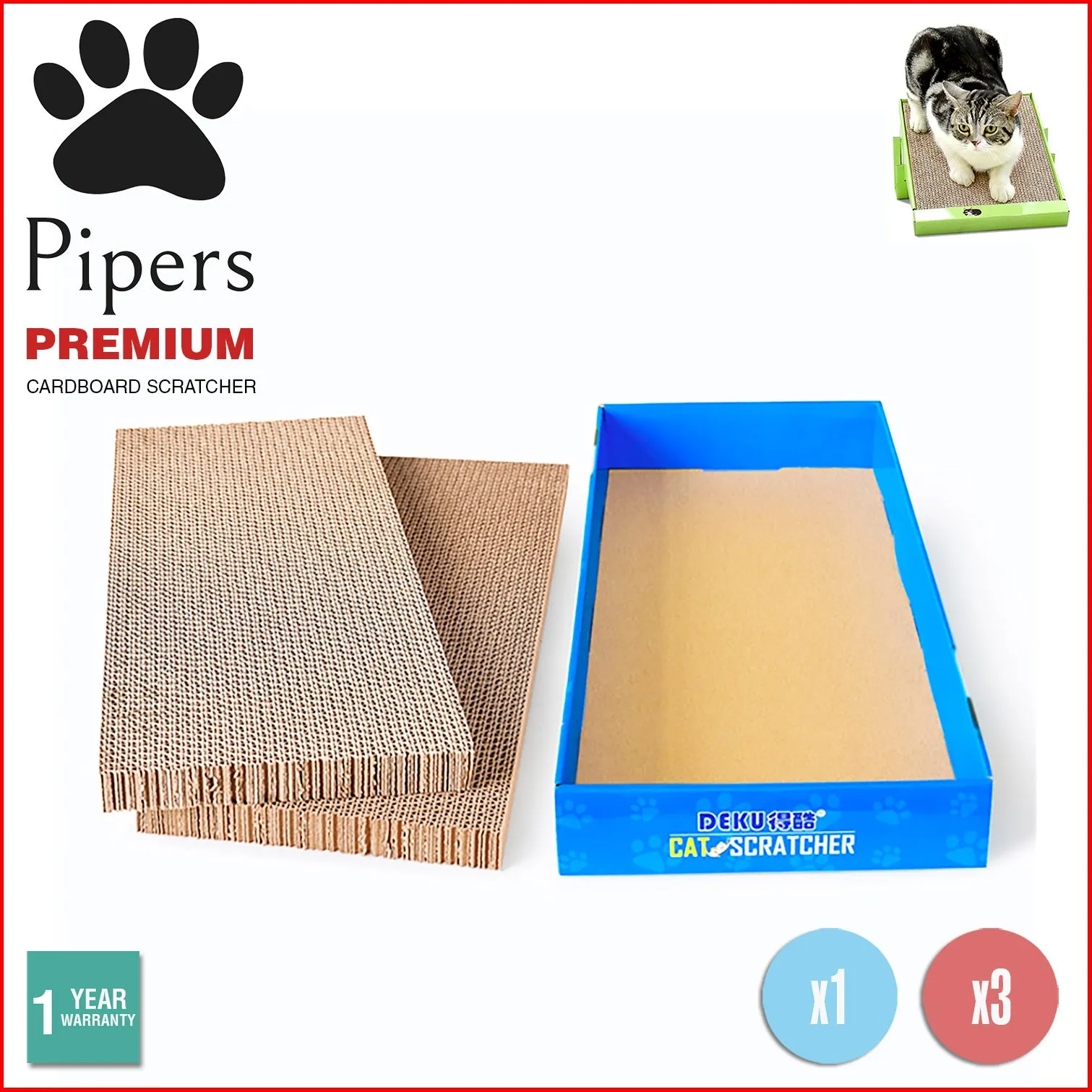 Pipers Cat Scratcher Board Pad Corrugated Cardboard Pet Kitten Play Lounger Toys