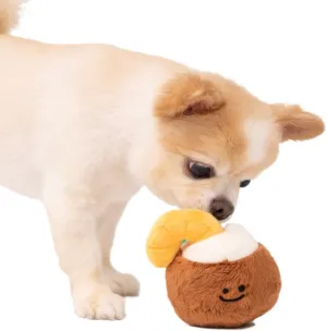 Plush Coconut Ball Snuffle Toy - Interactive Slow Feeder & Squeaky Dog Toy - Engaging Pet Toy with Crinkle & BB Sound for Dogs & Cats