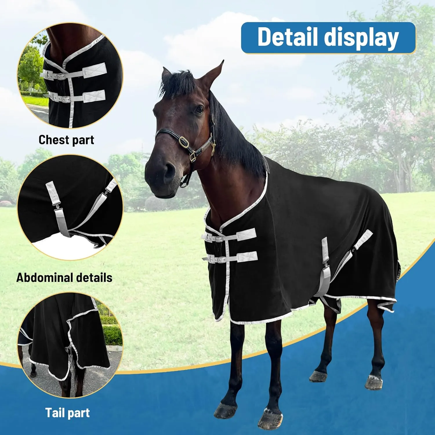 Polar Fleece Horse Exercise Sheet,Winter Blanket, Polar Wool Cooling Blanket (Back Length 78in Horse Height 57in145cm)