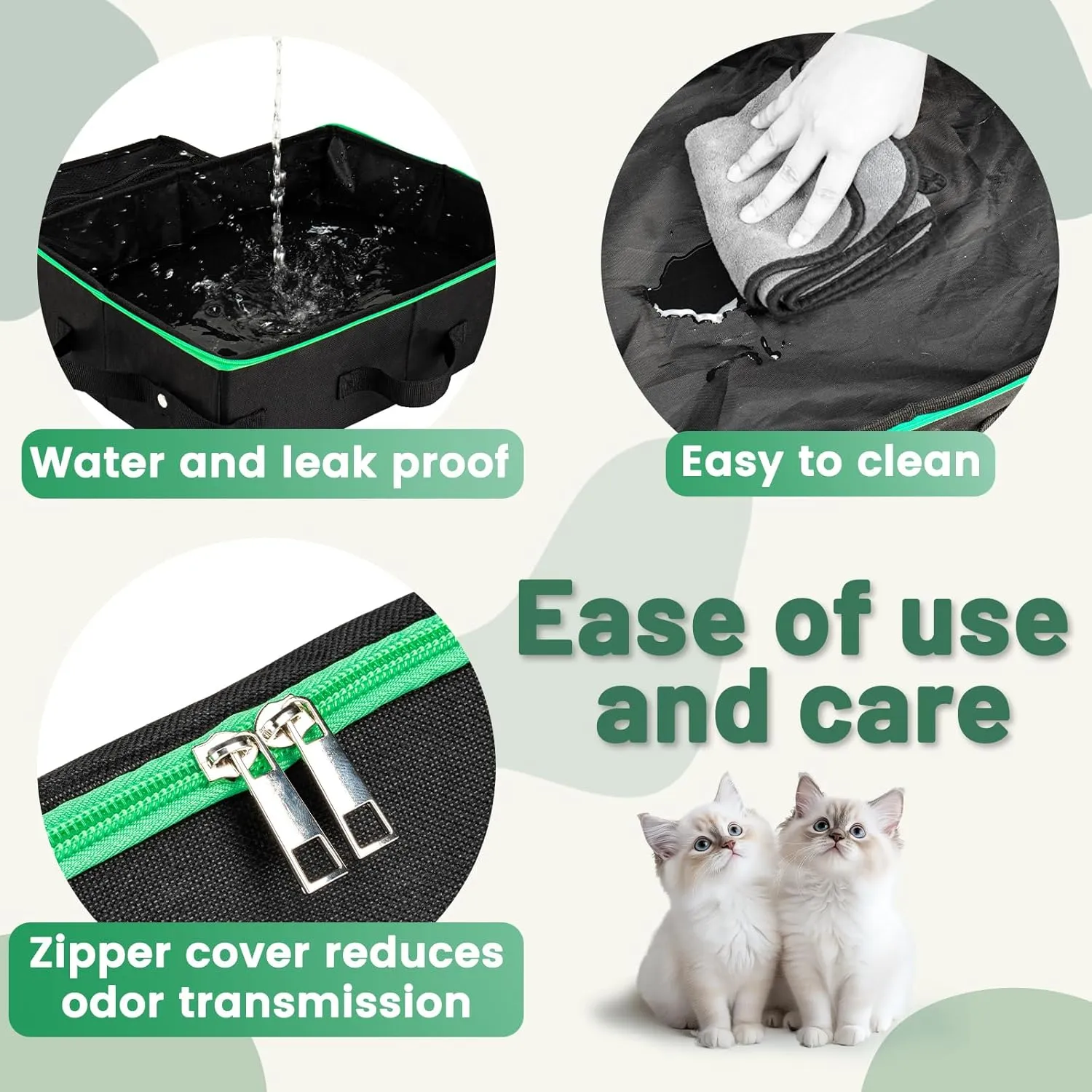 Portable Cat Travel Litter Box with Zipped Lid Easy to Carry and Clean, Nylon Waterproof Mesh Fabric to Leakproof and No Smell 16 x 13 x 3 inch
