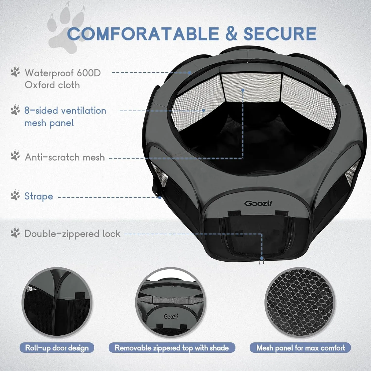 Portable Pet Cat Playpen for Indoor Cats Enclosed, Foldable Small Dog Puppy Playpen Crate Kennel Cage Outdoor with Top Roof, Pop Up Collapsible Kitten Play Pen Tent for Camping RV Black